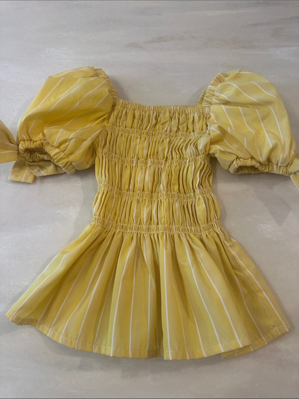 Little girls Yellow Smocked Puff Sleeve Peplum Top